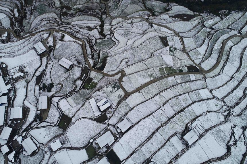 五一村雪后景色（無人機照片）。楊武魁攝