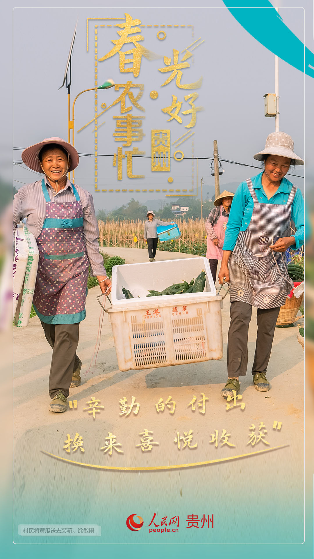 “辛勤的付出 換來喜悅收獲”。