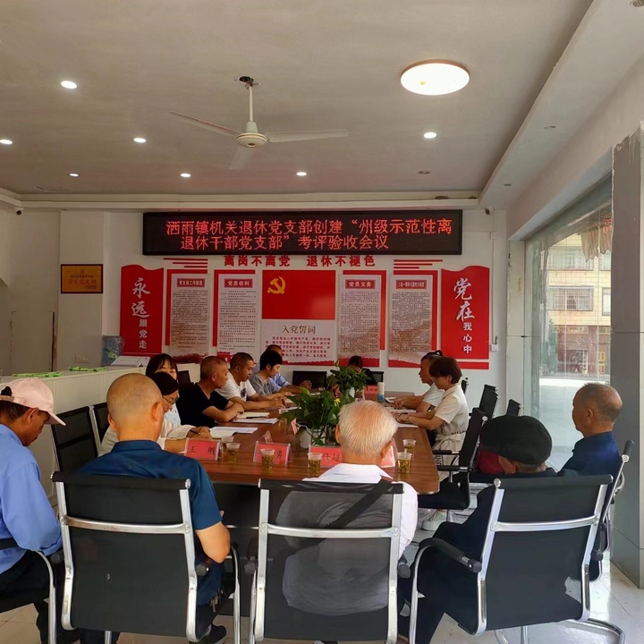 1 圖為驗收組在灑雨鎮機關退休黨支部開展評估驗收。