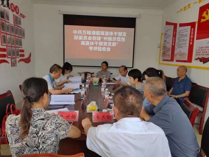 2 圖為驗收組在萬峰湖鎮離退休干部黨支部開展評估驗收。