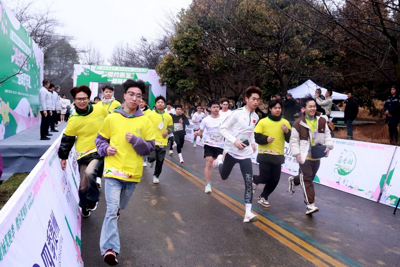 2024貴州·清鎮櫻花季系列活動“櫻約而至”趣味歡樂跑活動中，運動員沖出起跑線。楊洪金攝