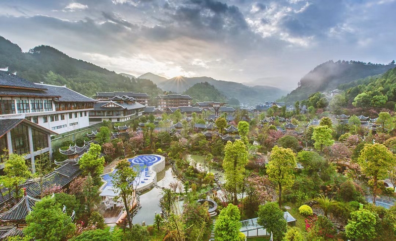 劍河溫泉小鎮航拍。