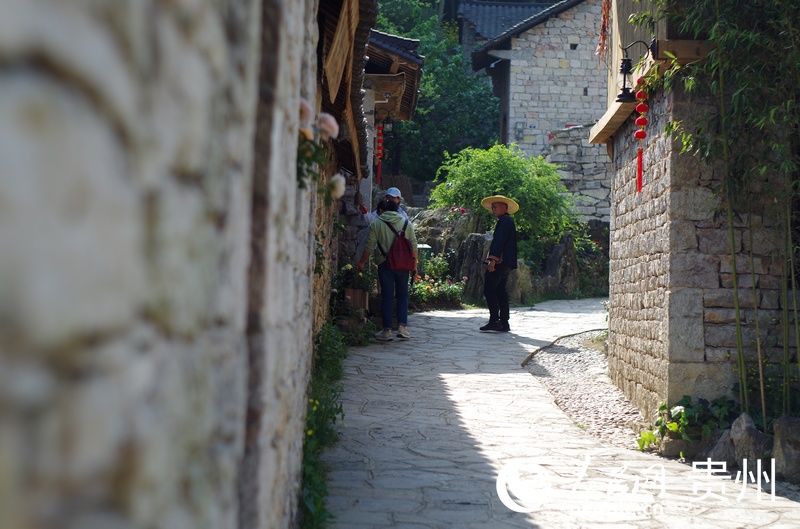 安順經開區幺鋪鎮阿歪寨干凈整潔的村道。人民網 龍章榆攝