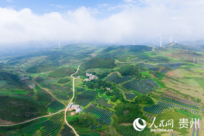 航拍貴州省威寧縣仙水窩農業光伏電站。人民網記者 涂敏攝