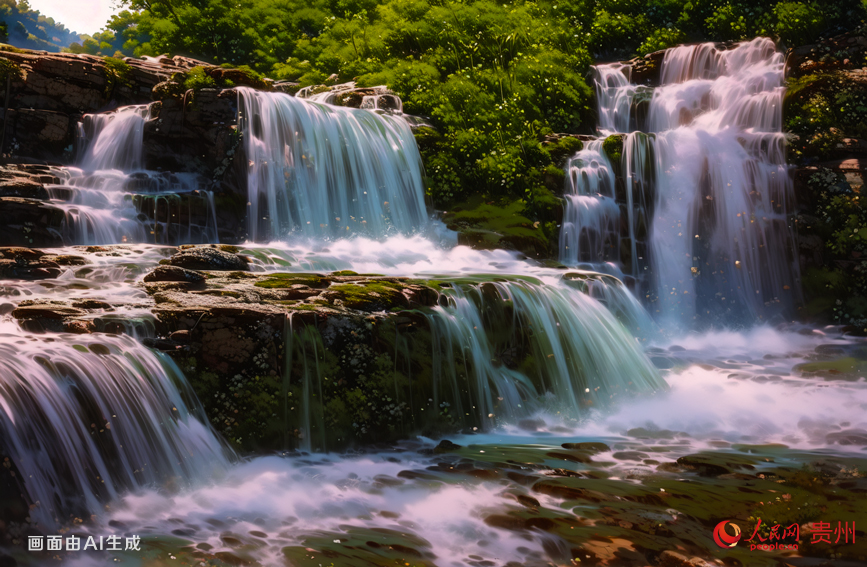 香火巖瀑布位于貴陽市開陽縣境內，上游緩緩流下的溪水匯成急流，層層疊疊，交錯匯流。最后流水齊下，形成一簾白色瀑布。