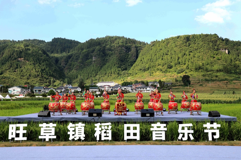 1 圖為8月8日，“青春遇見貴州·聽得見的稻田”綏陽縣旺草鎮2024年稻田音樂節開幕式現場。 王嬋娟 攝
