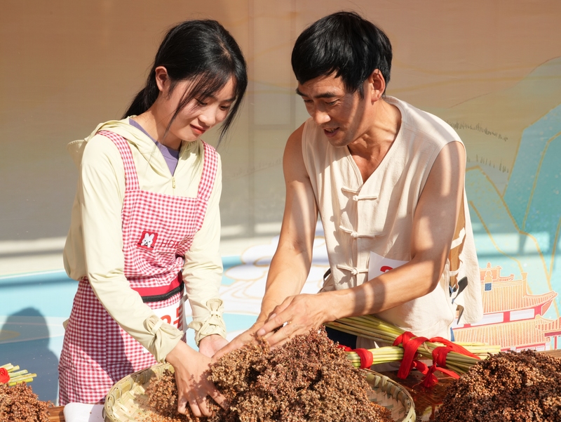 3、賽高粱現場農戶正在手搓脫粒