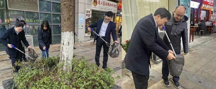 1、郵儲銀行貴州省分行志愿者在開展清潔服務。