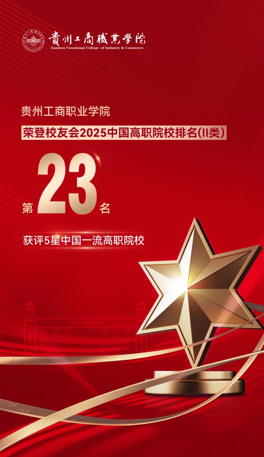 貴州工商職業學院榮登2025中國高職院校排名(Ⅱ類)30強，排名第23名。貴州工商職業學院供圖