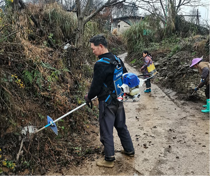 圖為組織村保潔員、志愿者、群眾等開展基耕道兩旁清理。