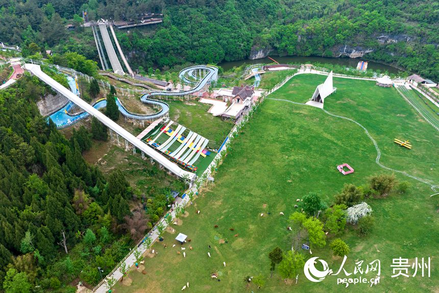 航拍黔西市中建鄉羊駝小鎮景區。人民網記者 涂敏攝