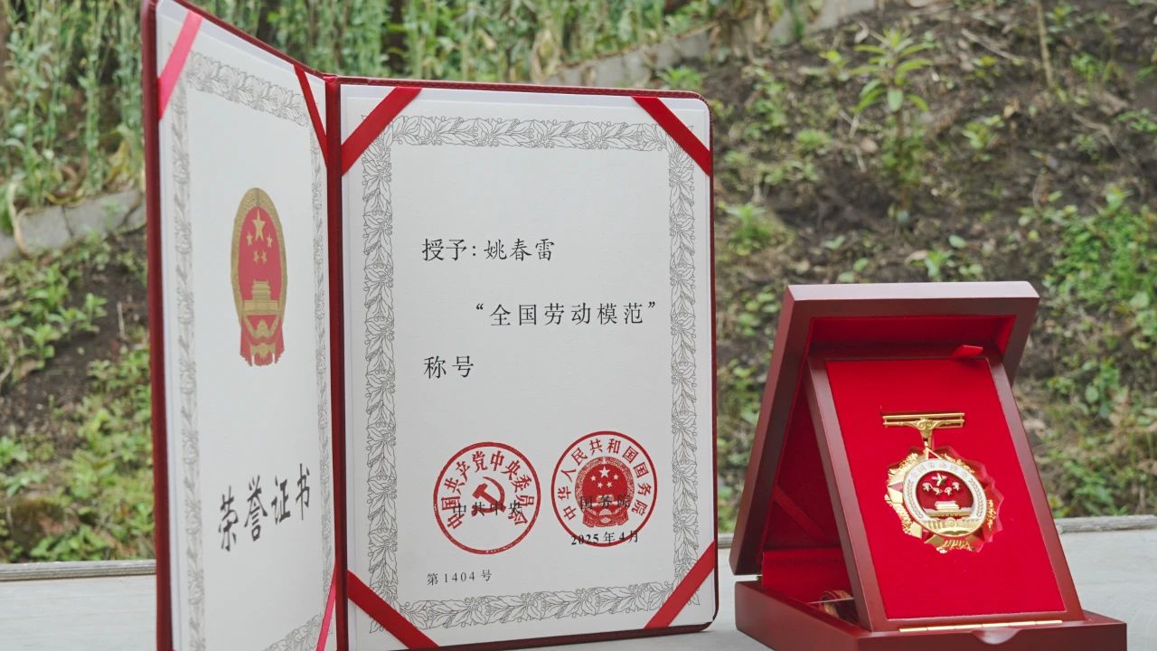 姚春雷的全國勞模證書。