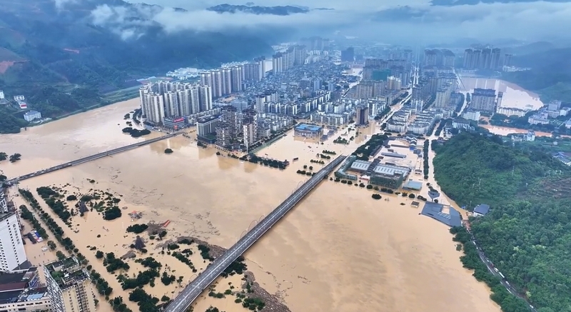 貴州省榕江縣遭遇特大洪水。榕江縣融媒體中心供圖