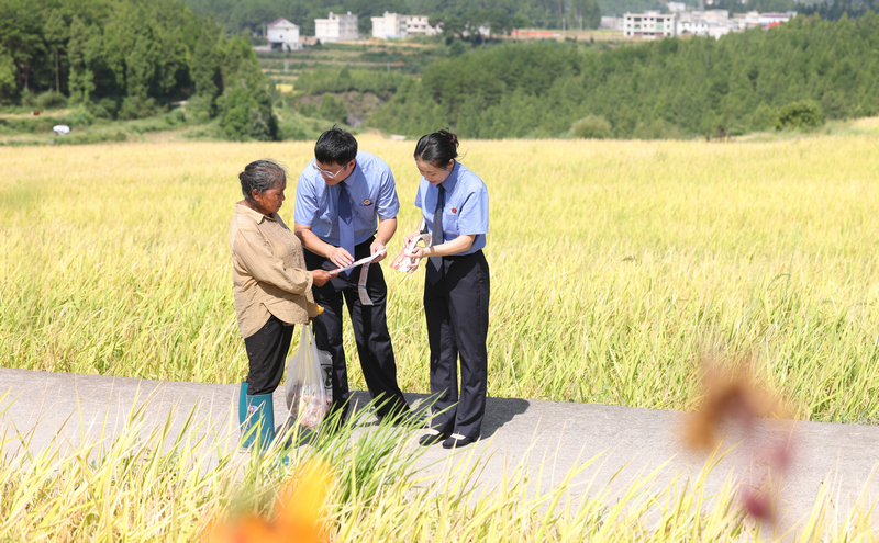 2025年9月4日，檢察干警在貴州省銅仁市玉屏侗族自治縣亞魚鄉郭家灣村向農戶宣傳防范電詐、民法典等法律知識。