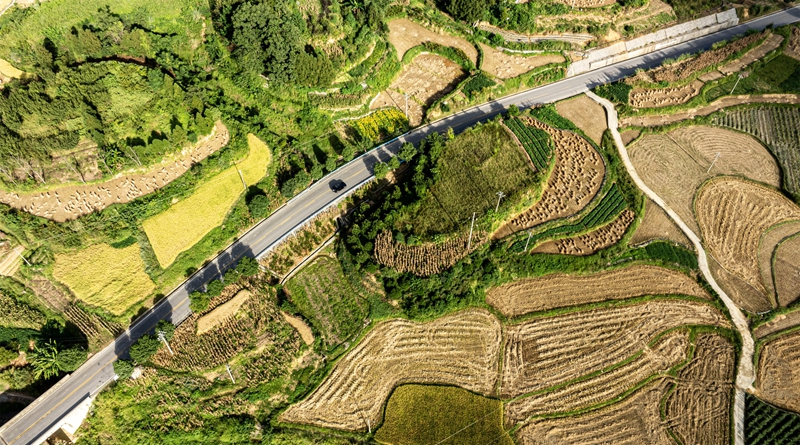 2025年9月18日航拍下的貴州省黔南布依族苗族自治州羅甸縣邊陽鎮興隆村的公路。